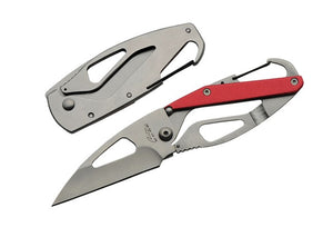 3" STAINLESS STEEL/RED CARABINER FOLDER