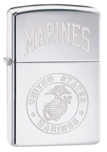 Zippo Lighter USMC Marines Logo Engraved - High Polish Chrome