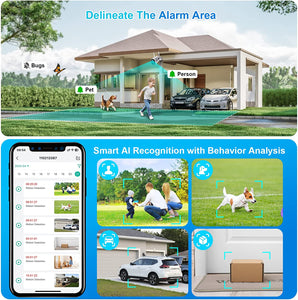 AlkiVision Security Cameras Wireless Outdoor - 2K HD Color Night Vision AI Motion Detection WiFi Wireless Cameras for Home Security, Spotlight Siren Alarm Camera with 2-Way Audio, Cloud/SD Storage