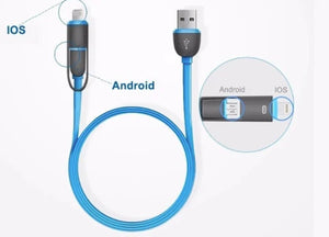 3 FT 2 in 1 Exchangeable Head Multi Cable for Phone & Android/ Micro USB