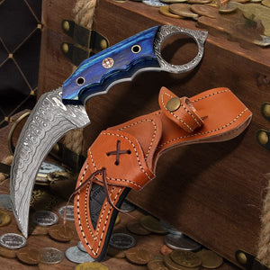 7.5′ Handmade Damascus Steel Karambit Knife With Leather Sheath