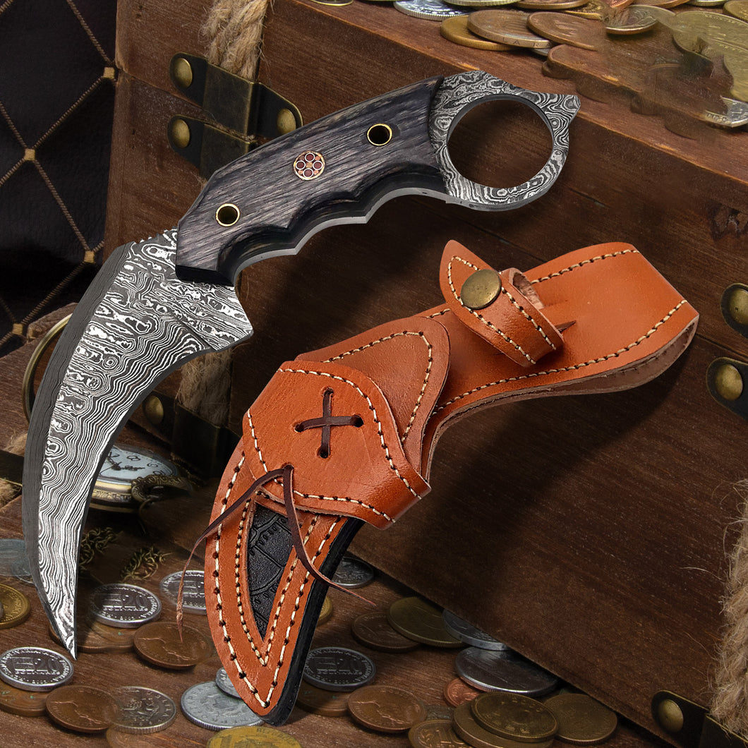 7.5′ Handmade Damascus Steel Karambit Knife With Leather Sheath