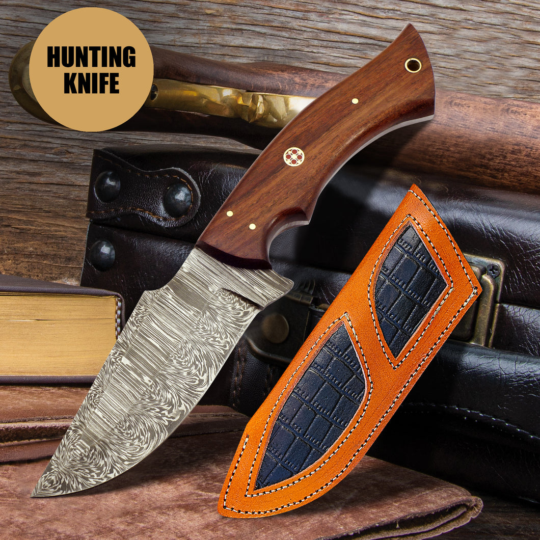 9.5′ Handmade Damascus Steel Hunting Knife with Leather Sheath