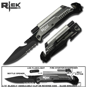 RTEK 5" GREY TACTICAL ASSIST OPEN POCKET KNIFE WITH LED LIGHT