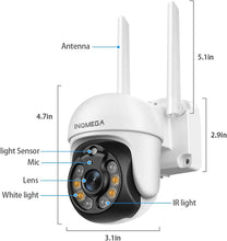 Load image into Gallery viewer, INQMEGA TUYA PTZ Camera Outdoor, 3MP Security Home Surveillance Camera with 2.4G WiFi, Waterproof IP Wireless Camera, Color Night Vision，Two-Way Audio, Motion Detection, Cloud &amp; SD Card
