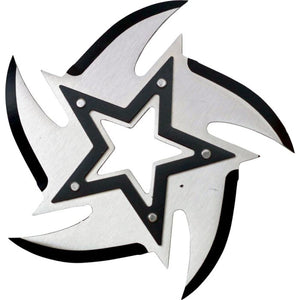 4" Chrome 5 point Stainless Steel throwing star with black star in middle