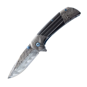 Titanium & Damascus Folding Knife "BLACK"