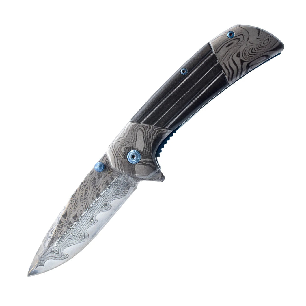 Titanium & Damascus Folding Knife 
