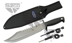 15 INCH OUTDOOR BEAST KNIFE WITH FIRE STARTER AND SHARPENER