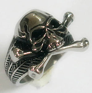 SKULL AND CROSS BONES STAINLESS STEEL BIKER RING