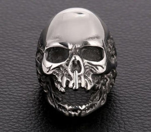 LARGE SCARY OPEN MOUTH SKULL METAL BIKER RING