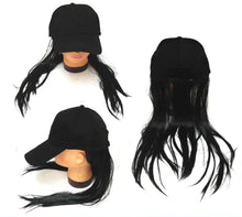 Load image into Gallery viewer, BASEBALL HAT WITH LONG BLACK HAIR

